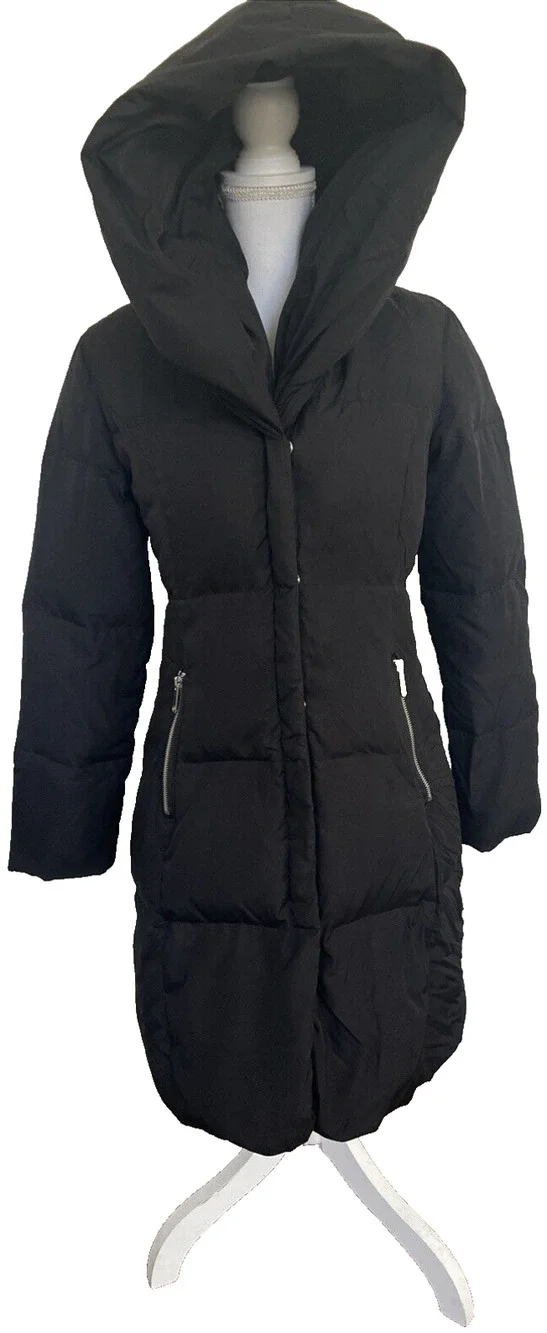 Michael Kors Women's Petite Small Black Down Puffer Coat Hooded Packable Parka